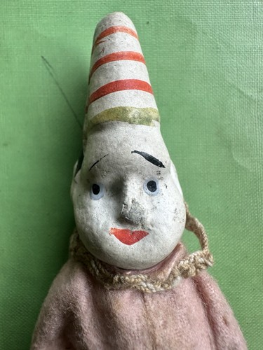 Antiguo juguete marioneta payaso circo madera fieltro rosa composición años 20 Asis - Imagen 12 de 12