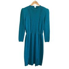 St. John Vintage Teal Santana Knit Long Sleeve Dress Size 8