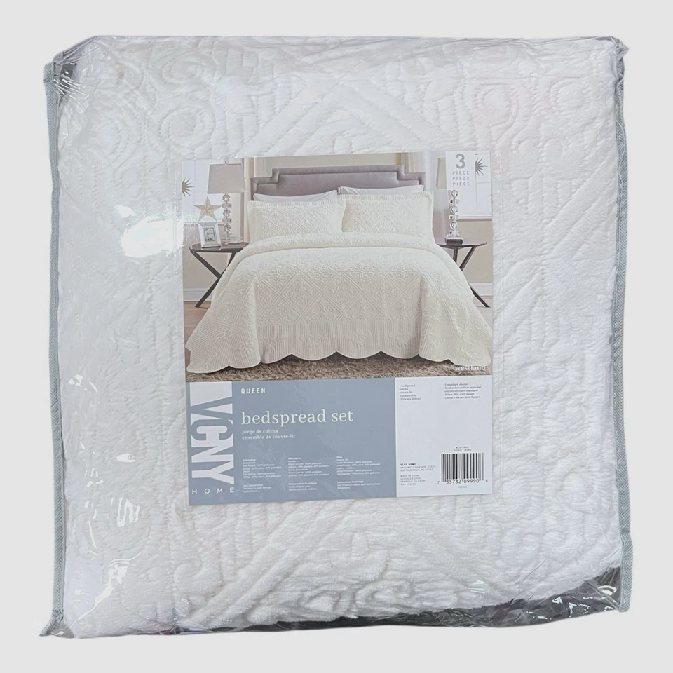 Peluche VCNY Home Ivory Westland 3 piezas Juego de colcha de microfibra, Queen Foto 2 de 4