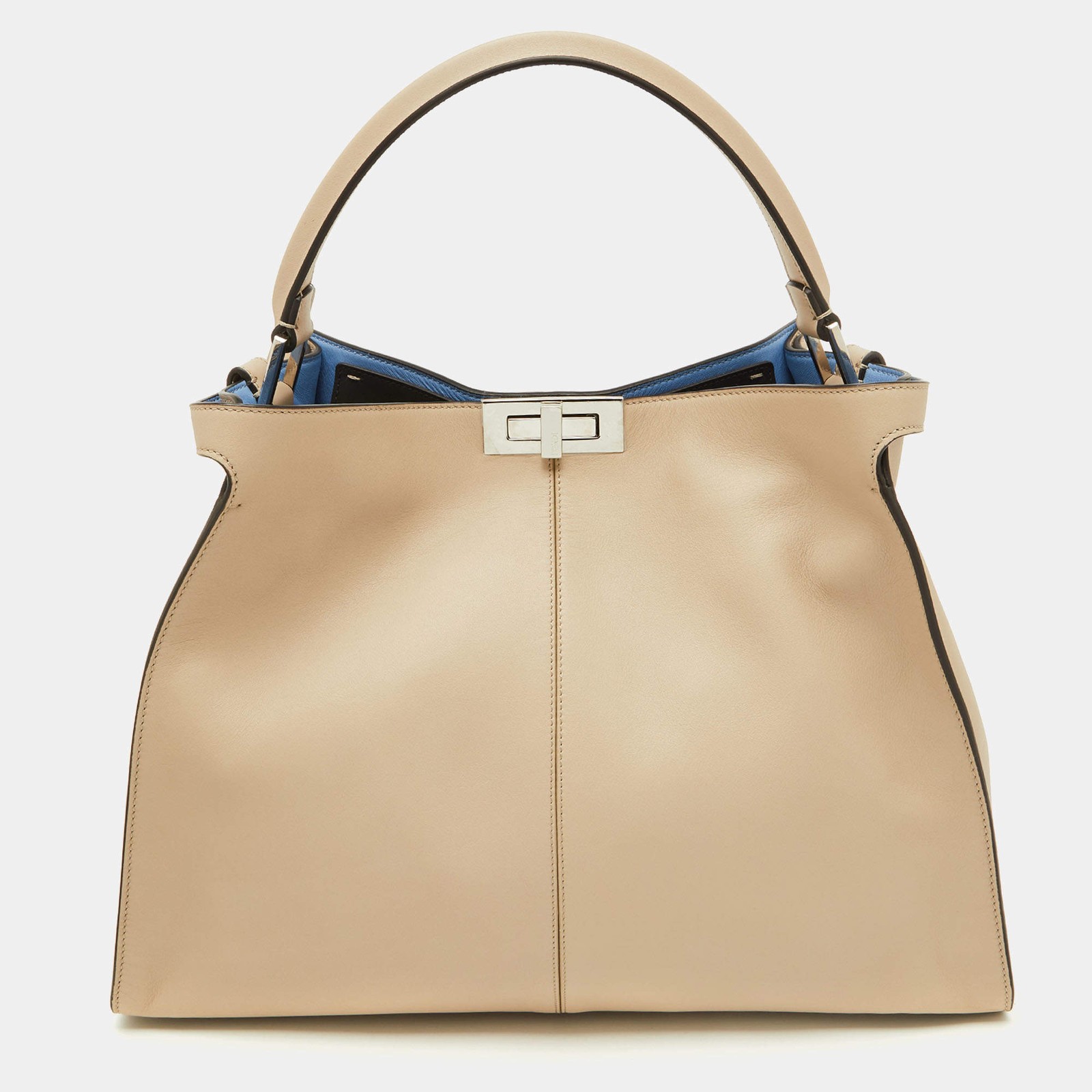 Fendi Beige Leather Large X Lite Peekaboo Top Handle Bag