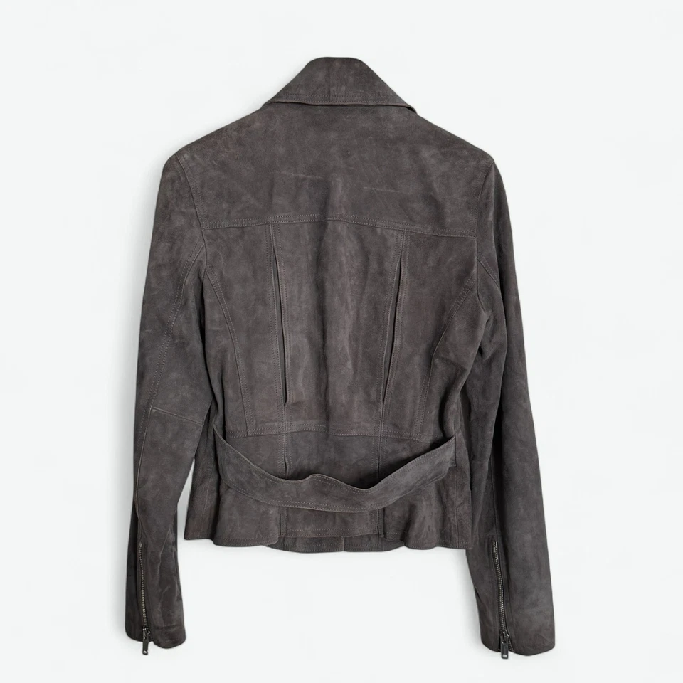 Chaqueta Reiss Mujer 4 Gris Bryony Gamuza Cuero Motociclista Asimétrica Cremallera Forrada Foto 2 de 4