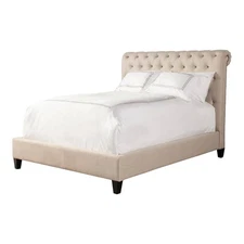 Pemberly Row Traditional Fabric Queen Bed in Downy Tan Finish