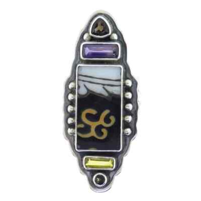 Tabra Porcelain Shard Citrine and Amethyst Ring Adjustable Size 7.5-8.5