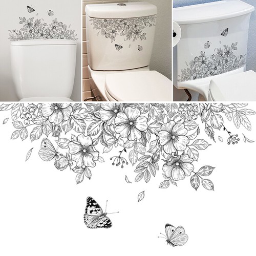 Streysisl 2 Autocollants Toilettes Fleurs – Déco Murale Salle De Bain Feuilles & Plantes, PVC Facile à Poser