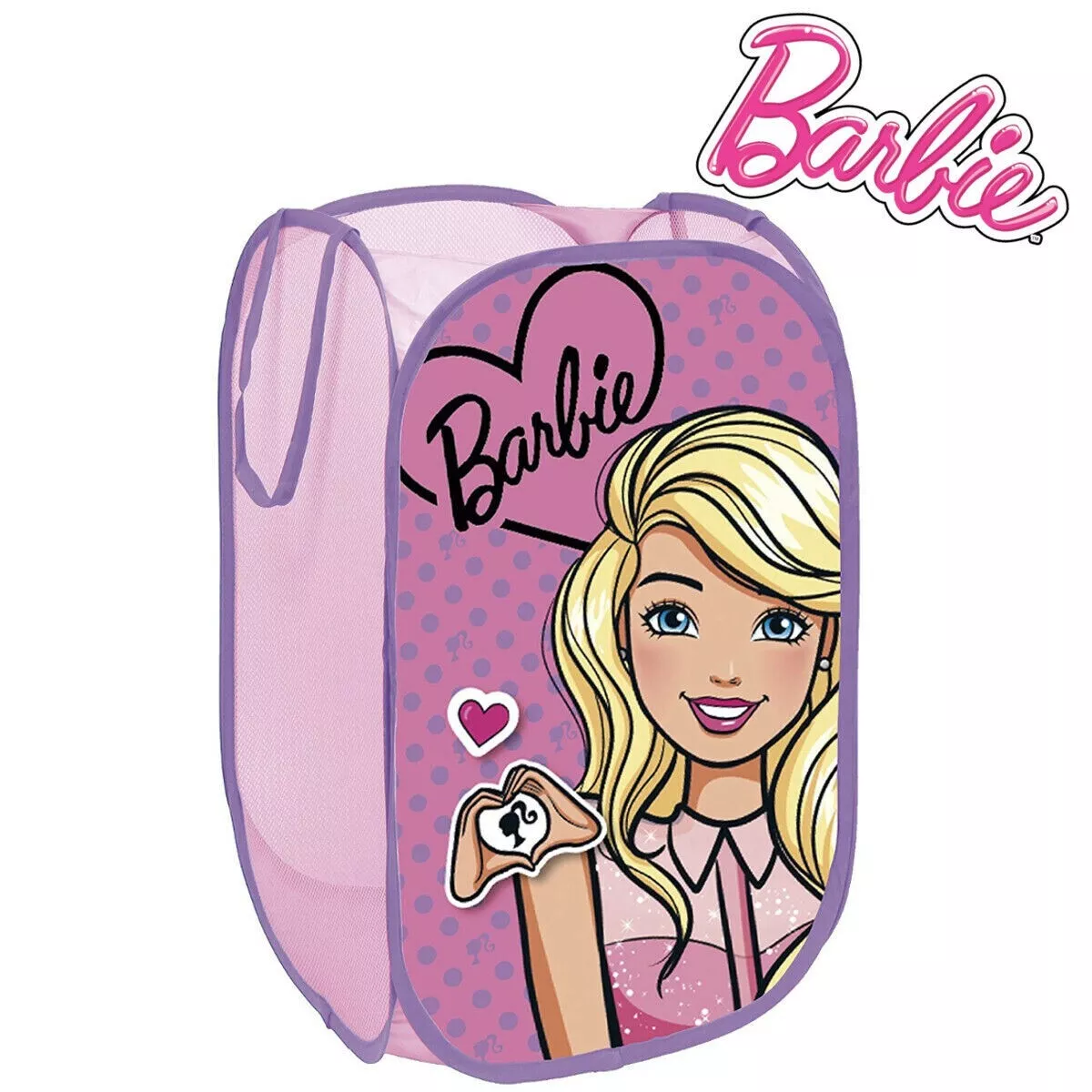 Barbie Pop Up Hamper Laundry Basket Bag Bin Storage Toy Organizer