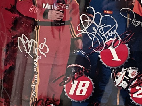 NASCAR HIREV Coca-Cola Racing Family Hood Replica 26 Signed Autographs 29"x23" - Picture 2 of 18