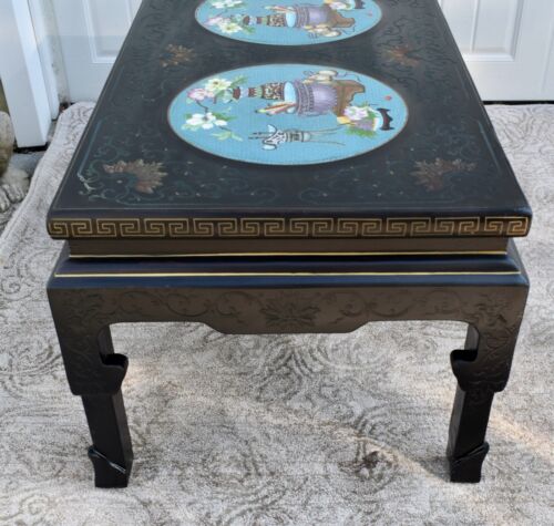 Vintage Asian Cocktail Table w/Cloisonné Panels - Picture 9 of 13