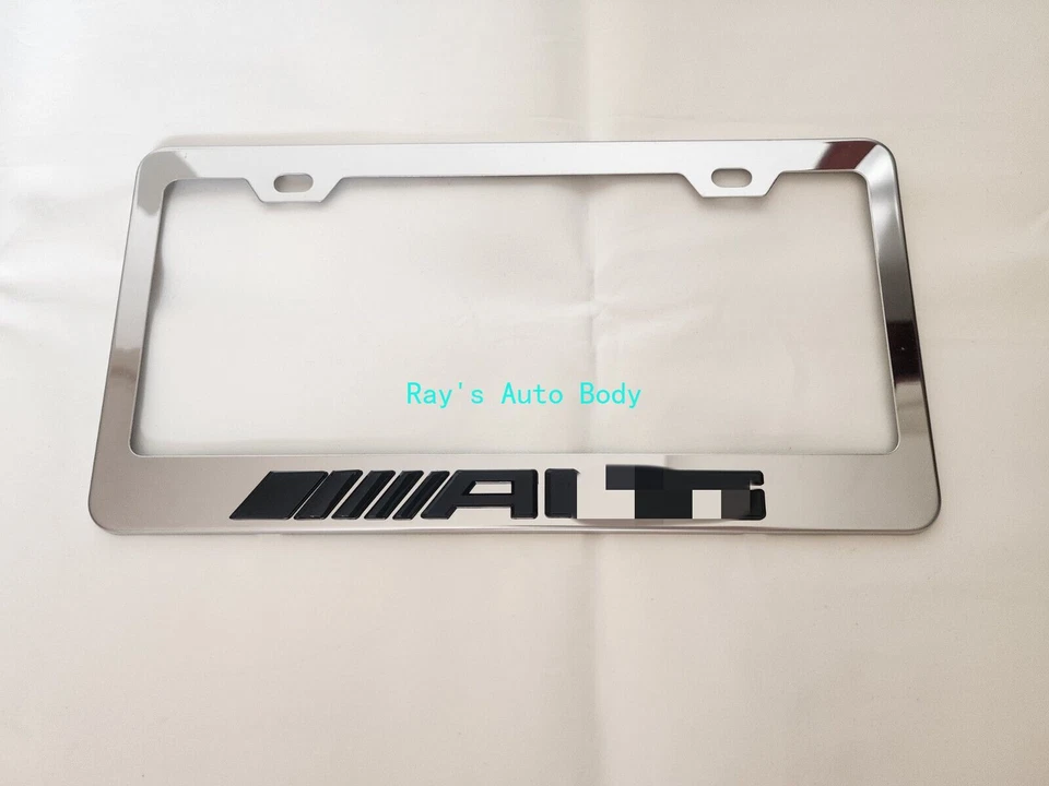Fits For Mercedes Benz AMG Black 3D Emblem Mark Silver License Plate Frame - Image 2 of 4