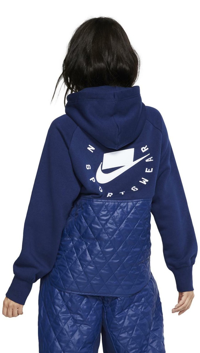 Nike Sportswear Women s Quilted Fleece Pull Over Hoodie Blue