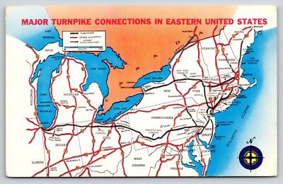 Maps~Major Turnpike Connections Eastern United States~Vintage Postcard