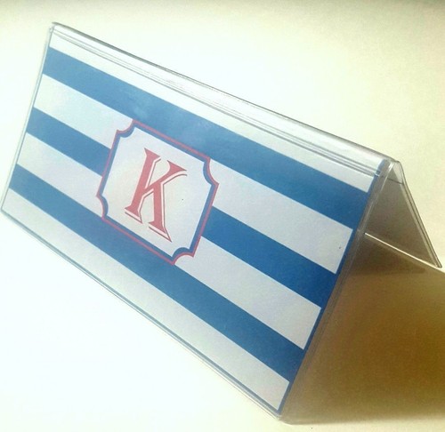 Blue White Stripe Vinyl Checkbook Cover Personalized Monogram Custom Check Book - Picture 2 of 5