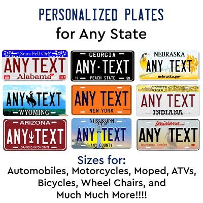 Vintage Personalized Any State Any Text License Plate Tag Auto Car ATV Bicycle