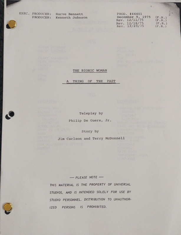 Classic Script The Bionic Woman A Thing of the Past Richard Anderson Notes copy