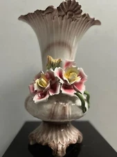 Vintage Large Italian Capodimonte Ceramin Flower Double Handle urn/ Vase
