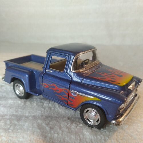 Kinsmart 1/32 1955 Chevy Stepside camion giocattolo pressofuso pressofuso pressofuso fiamme blu (5330)  - Foto 1 di 5