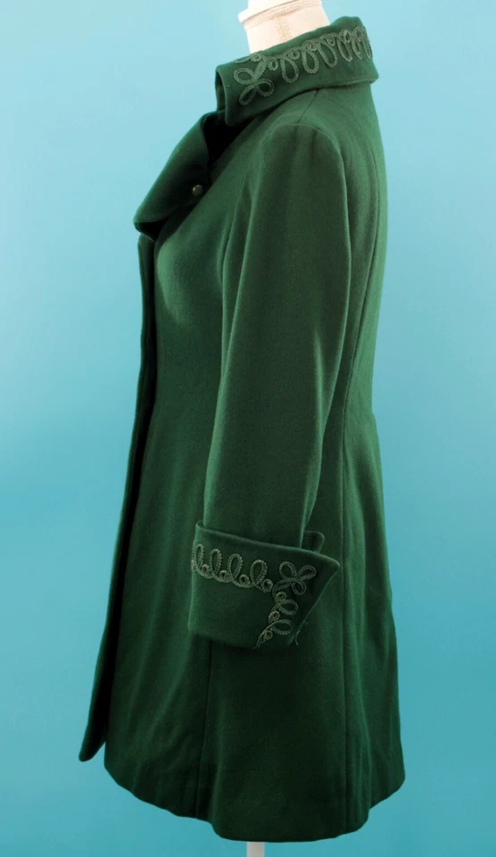 Casaco de lã verde escuro feminino/pequeno vintage anos 40 com acabamento trançado XS/S 1940s - Imagem 4 de 4