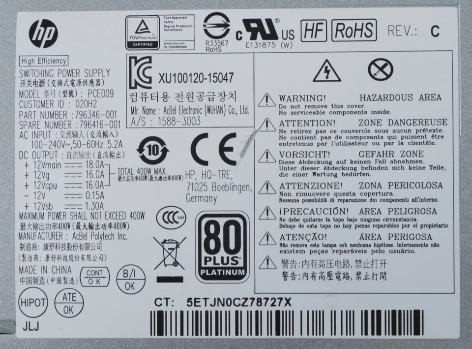 HP Z240 Desktop 400W Power Supply 6 Pin 796416-001 796346-001 90 Warranty EL4577 - Image 2 of 4