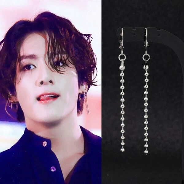 Long Silver Linear Earrings | Taehyung- BTS