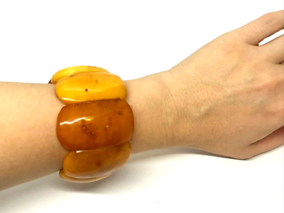 Bracelet Ambre Balte Vintage – Perles Jaunes Butterscotch – Naturel Non Traité – Fabriqué En Lituanie
