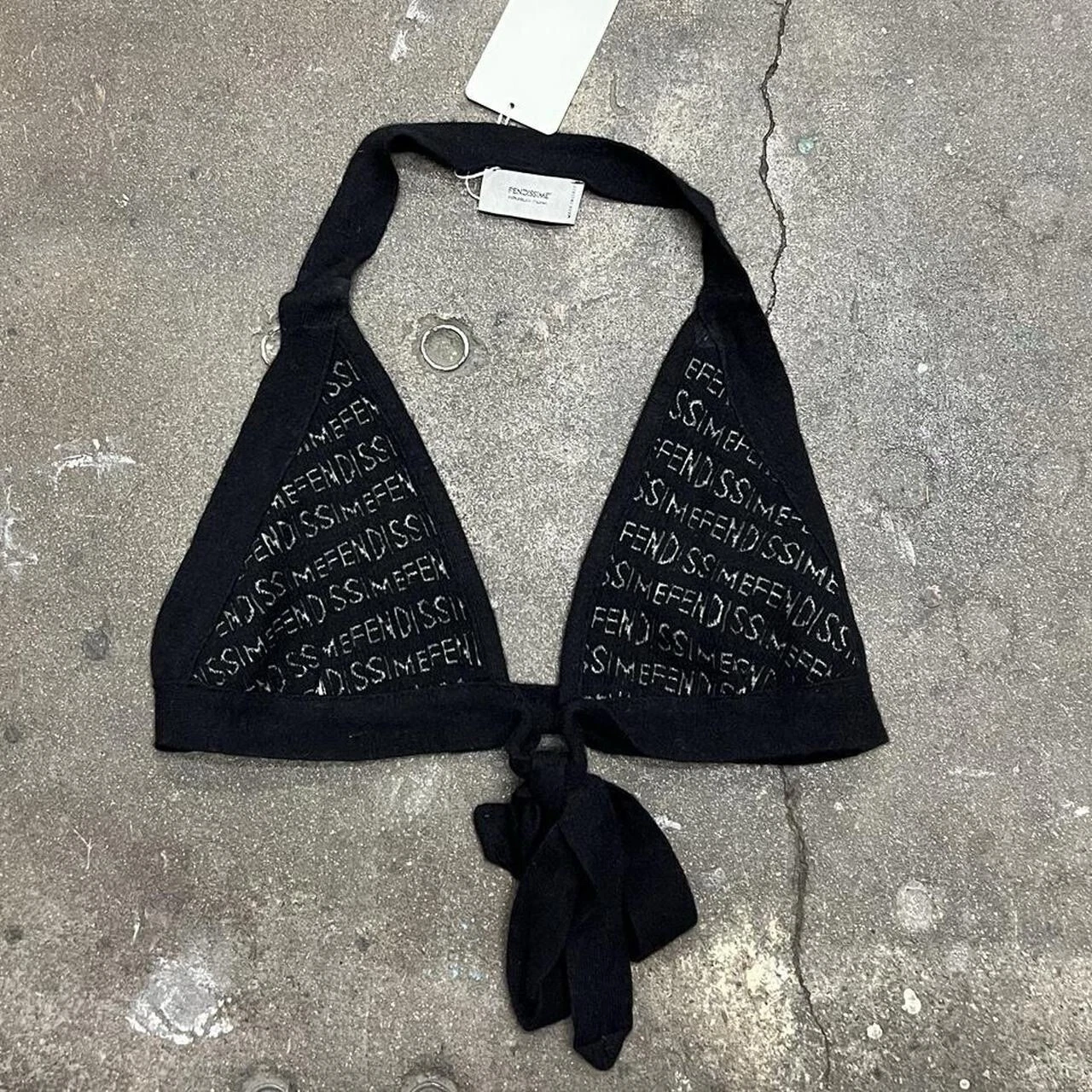 Fendi — 1990s Fendissime wool monogram logo print bralette size medium-large