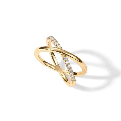PAVOI 14K Gold Plated X Ring | Simulated Pavé Diamond CZ Criss Cross Ring f