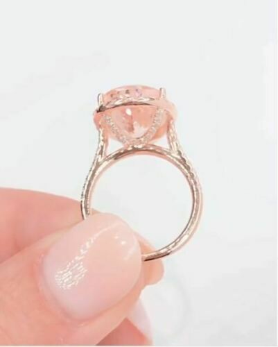 3Ct Pear Cut Morganite Diamond Halo Engagement Ring Solid 14K Rose Gold ...