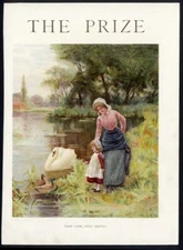 Feeding SWAN DUCKS Victorian Mother Child COVER ONLY 1907 Chromolithograph Print