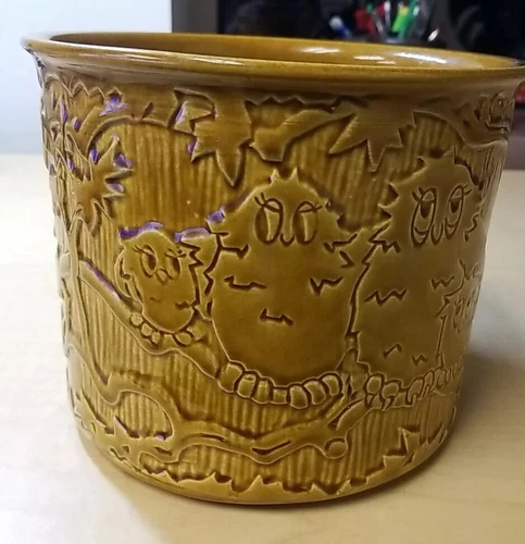 Vintage Haeger USA Pottery 5063 Amber Butterscotch Owl Family Jardiniere Planter