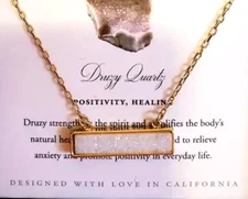 Luna Norte Necklace 14K Gold Plated White Bar Druzy Drusy Quartz Rolo Chain NWT