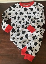 A J DESIGN Cotton cow spot Printed Pajamas w red detail, unisex size 4 years
