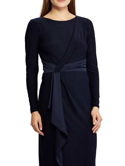 Ralph Lauren Womens Navy Long Sleeve Knee Length Body Con Dress Petites 6P
