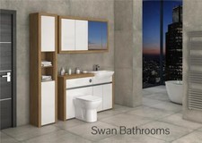 OAK / WHITE GLOSS BATHROOM FITTED FURNITURE WITH WALL UNITS 1800MM
