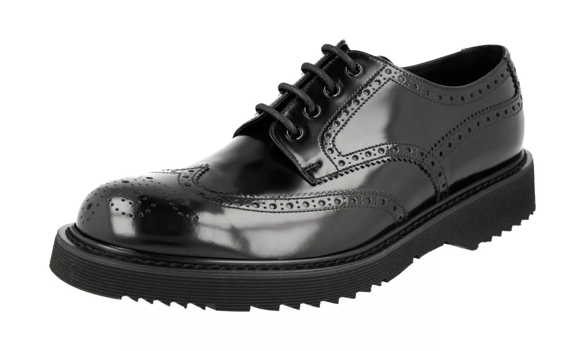AUTH LUXURY PRADA DERBY BUSINESS SHOES 2EG008 BLACK LEATHER NEW