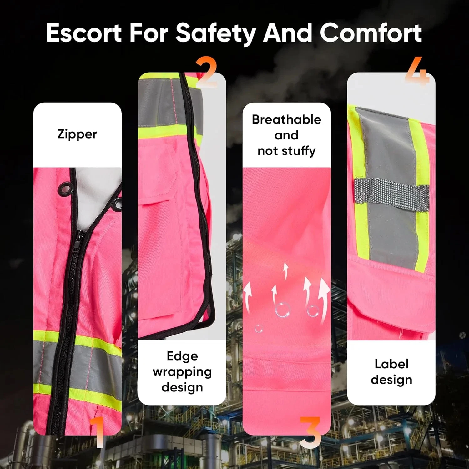 Hi Vis Safety Vest for Women,Working Drawstring waist Construction Vest with Poc - product detail image 4