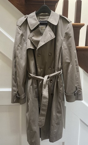 London Fog Rain Trench Coat Removable Zip Out Liner Taupe Vtg USA Men's 44R - Picture 1 of 12
