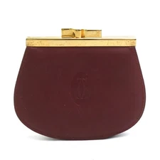 Auth CARTIER Must Line Coin Purse Case Bordeaux Leather/Goldtone - 56080a