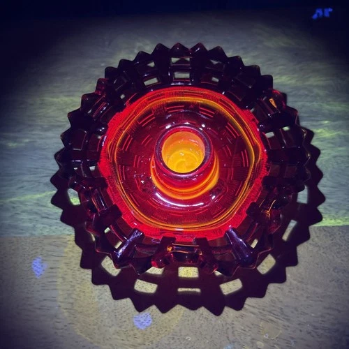 Fenton Glass Ruby Red Basket Weave Cadmium Glow Candlestick Candle Holder