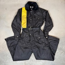 Vintage Walls Blizzard-Pruf Black Snow Suit Insulated Coveralls Yellow Stripe M
