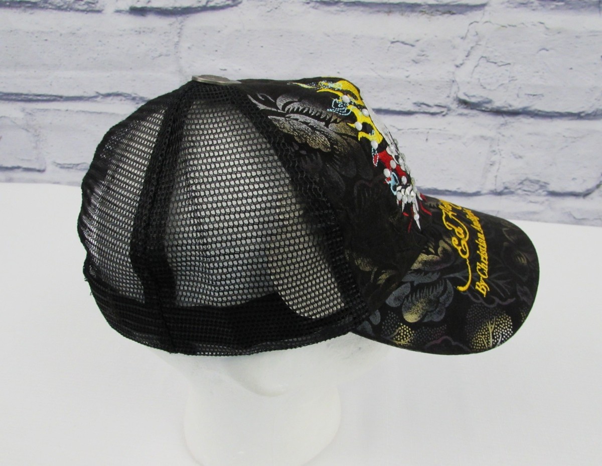 Ed Hardy By Christian Audigier Snap Back Skull Rhinestone Black