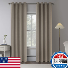 KEQIAOSUOCAI Taupe 100 Blackout Linen Curtains 90 Inches Long 2 Panels for Bedr
