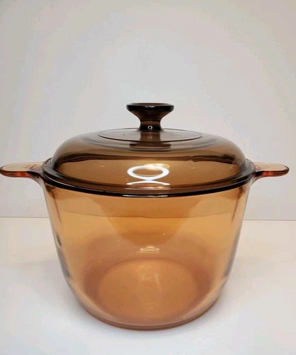 Vintage Corning Ware Visions Amber 3.5L Soup Stew Stock Pot with Pyrex Lid