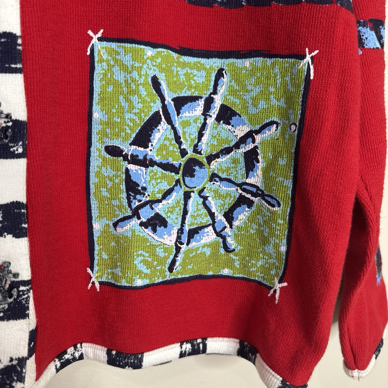 Onque Red Blue Sailing Patchwork Anchor Nautical … - image 5