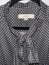 Womans Mid-Calf Cap Sleeve Slate Gray & White Polka Dot Dress by Loft Sz. 10