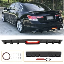 For Honda Accord Sedan Glossy Rear Bumper Diffuser Lip Spoiler + LED Break Light
