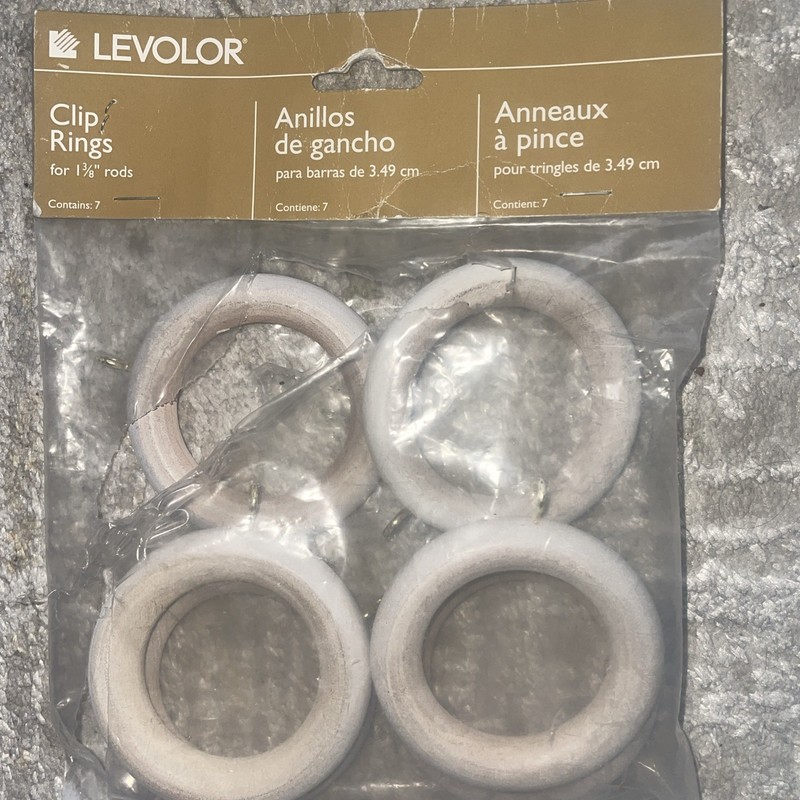 LEVOLOR Wooden Clip RINGS For 1 3/8” Curtain Rod Natural Color Pack Of 7 NOS