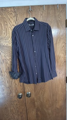 English Laundry Christopher Wicks Shirt Mens XL Black Stripe Elegant Button Down