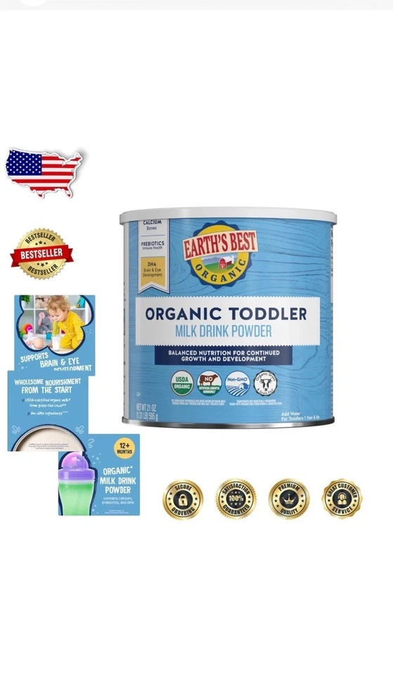 Earth's Best Milk Drink Orgánico en Polvo Fórmula para Niños Pequeños con Hierro 21oz 03/26 4 Latas Foto 3 de 4