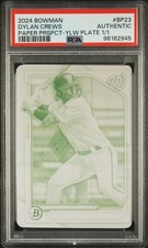 2024 Bowman Dylan Crews PAPER PROSPECT Yellow Printing Plate 1/1 BP-23 PSA AUTH