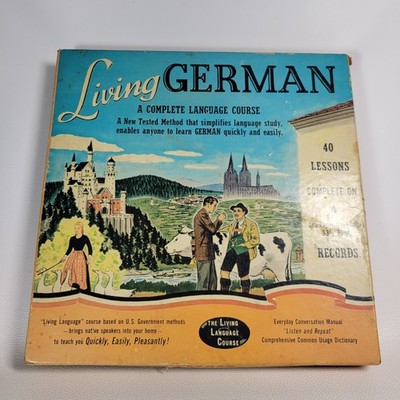 Vintage German Language Course '' Living German'' 4 Records And 2 Book Set
