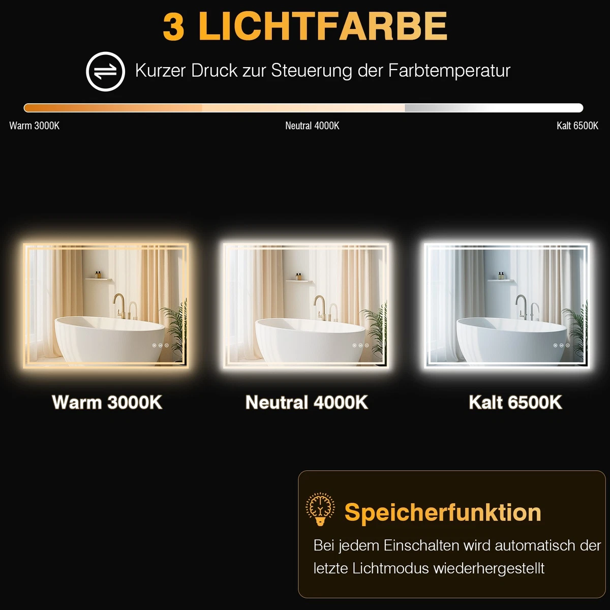 LED Badezimmerspiegel mit Beleuchtung Badspiegel Wandspiegel Beschlagfrei IP44